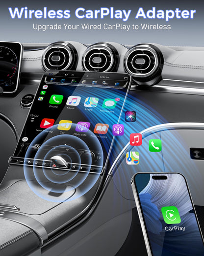 Wireless CarPlay Adapter for Apple iPhone, Converts Wired Connections to Wireless CarPlay, Zero delay, Plug-and-Play, Compatible with Apple iPhone iOS 10+ Systems and Various Vehicles（Silver）
