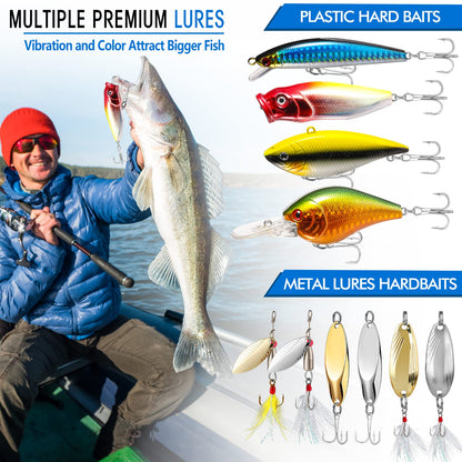PLUSINNO Fishing Lures for 12 Rigs, Tackle Box with Included Crankbaits, Spoon, Hooks, Weights and More Accessories, 353 Pcs Lure Baits Gear Kit Freshwater Bass…
