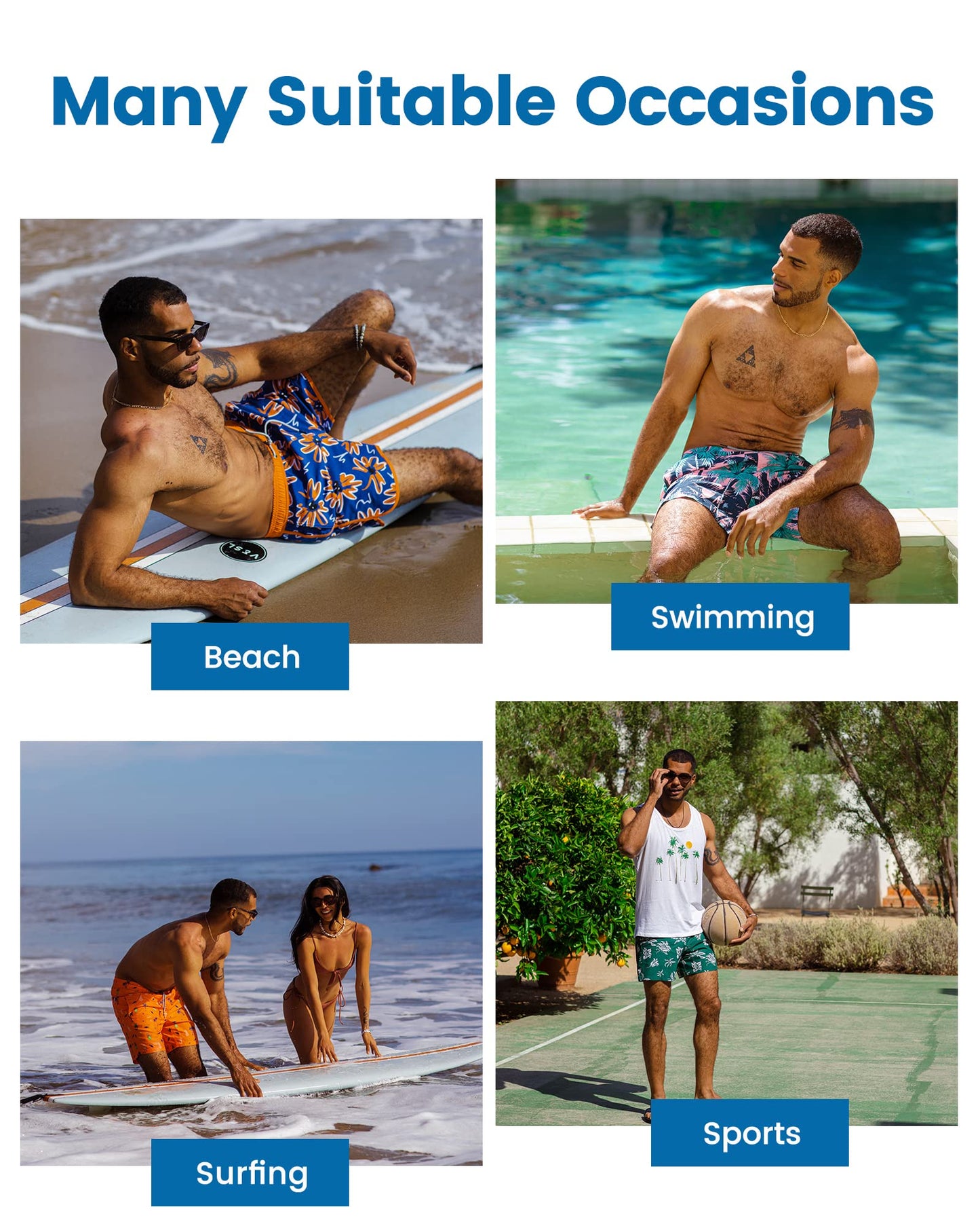 maamgic Mens Swim Trunks with Compression Liner 5" Stretch Athletic Swimming Shorts Quick Dry with Zipper Pockets No-Chafing Board Shorts Black-Blue Lotus Medium