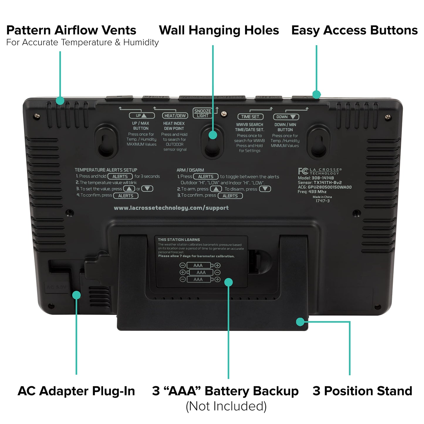 La Crosse Technology Advanced Weather Station with Full-Color LCD & Atomic Time - Monitor Indoor/Outdoor Conditions with Temperature Alerts and Humidity Readings with Transmission Range of 300 Feet