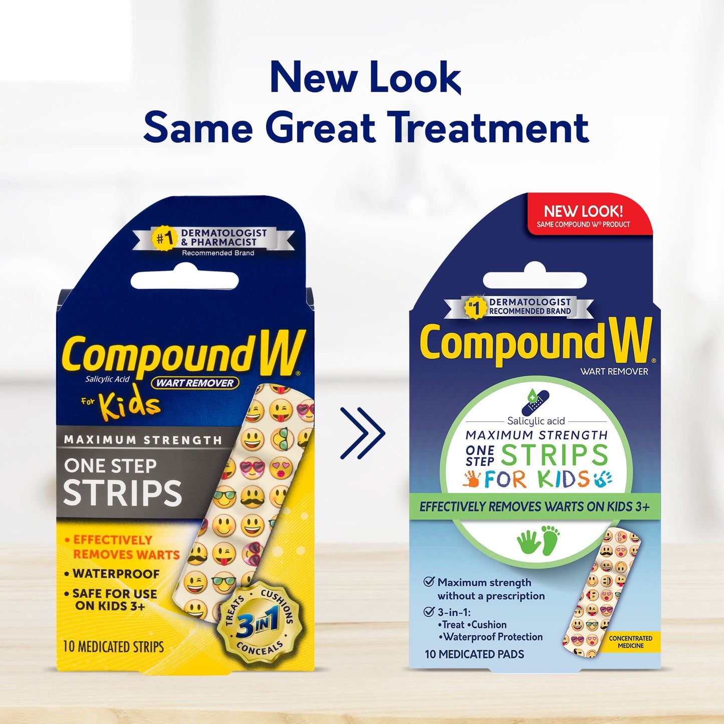 Compound W One Step Wart Remover Strips for Kids, 10 Medicated Strips for Wart Removal, 2 Pack