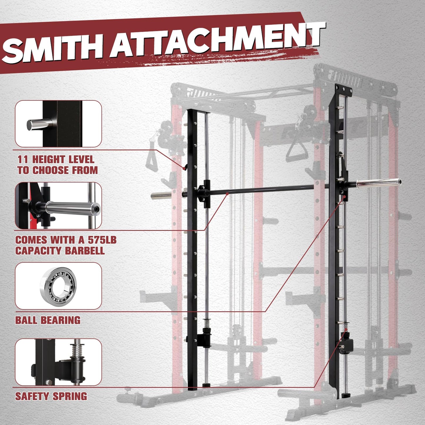 RitFit M1 Smith Machine with Cable Crossover System, Multi-Function Squat Rack Power Cage for Home Gym, Power Rack and Packages with Olympic Barbell Weight Set, Weight Bench, Olympic Bar and More