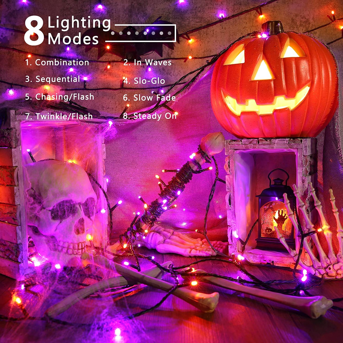 Brizled Purple & Orange Halloween Lights, 95.14ft 240 LED Halloween String Lights Connectable with Timer, 8 Modes Outdoor Halloween Lights, Plugin Mini Lights Waterproof for Outside Spooky Decoration