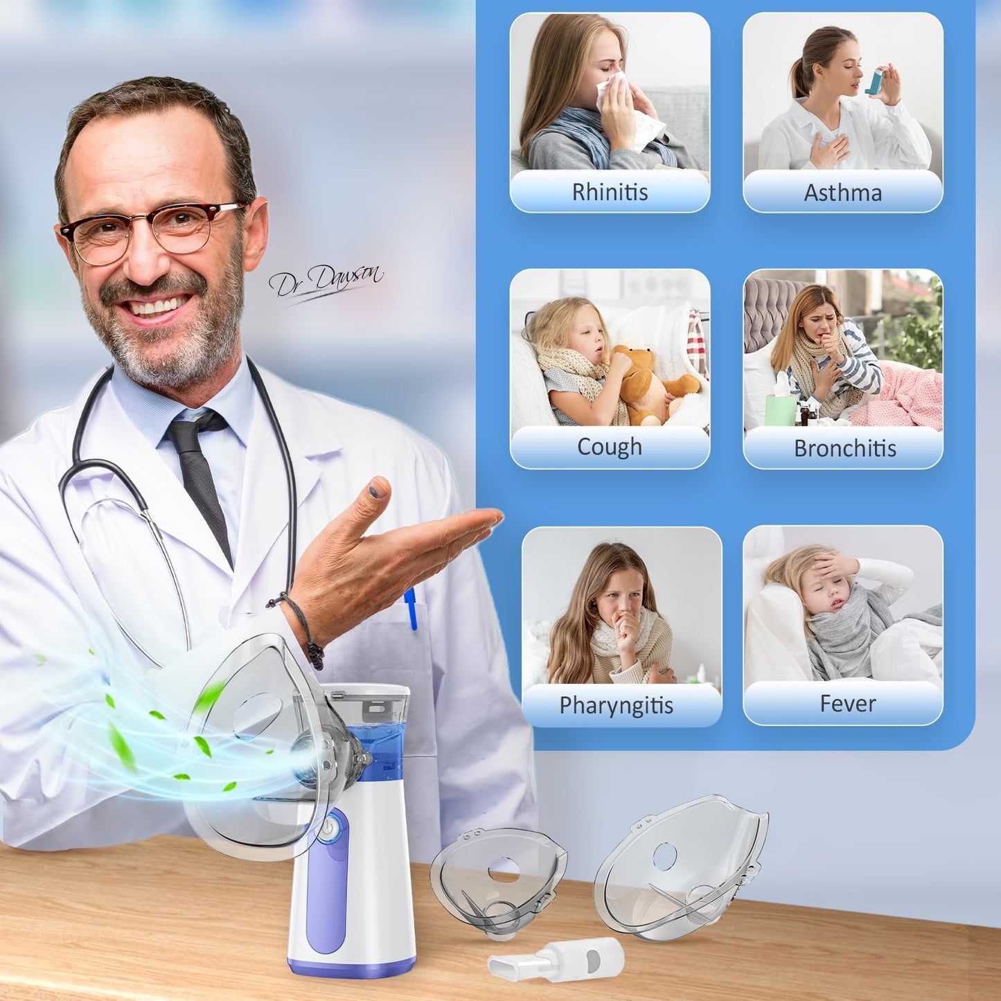 Compact Portable Nebulizer, Mesh Nebulizer, Auto-Cleaning Handheld Nebulizer, Two Ways to Use for Adults and Children with Respiratory Problems, for Home, Office, Outdoor