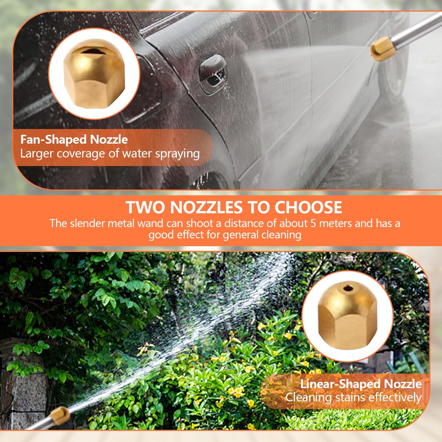 Hydro Jet Power Washer Wand, High Pressure Power Washer Wand with 2 Nozzle and Quick Connectors, Watering Sprayer Cleaning Tool for Patio Car Pet Gutter Window Garden Cleaning