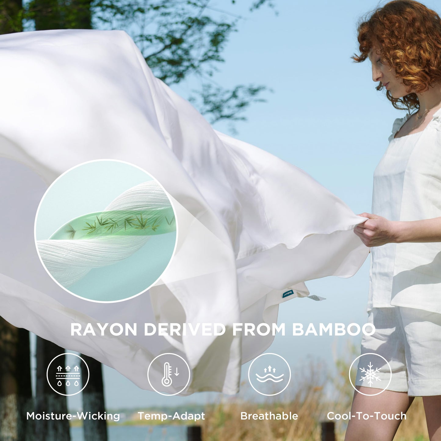 Bedsure King Size Sheet Set, Cooling Sheets King, Rayon Derived from Bamboo, Deep Pocket Up to 16", Breathable & Soft Bed Sheets, Hotel Luxury Silky Bedding Sheets & Pillowcases, White