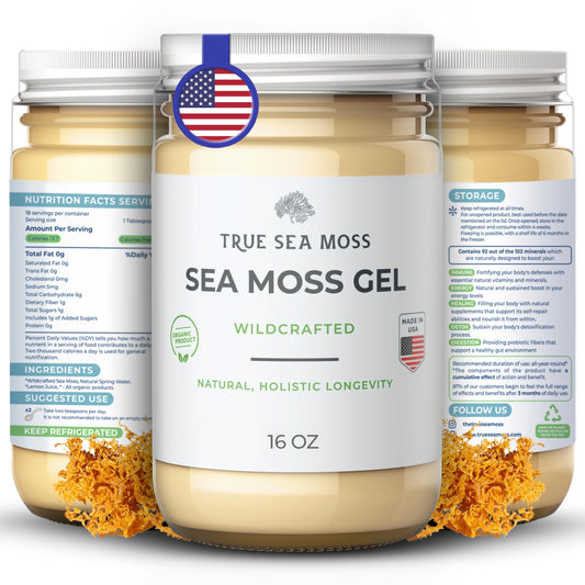 TrueSeaMoss Wildcrafted Irish Sea Moss Gel - Made with Dried Seaweed - Seamoss, Vegan-Friendly, - Antioxidant Supports Thyroid & Digestion - Made in USA (Original, Pack of 1)