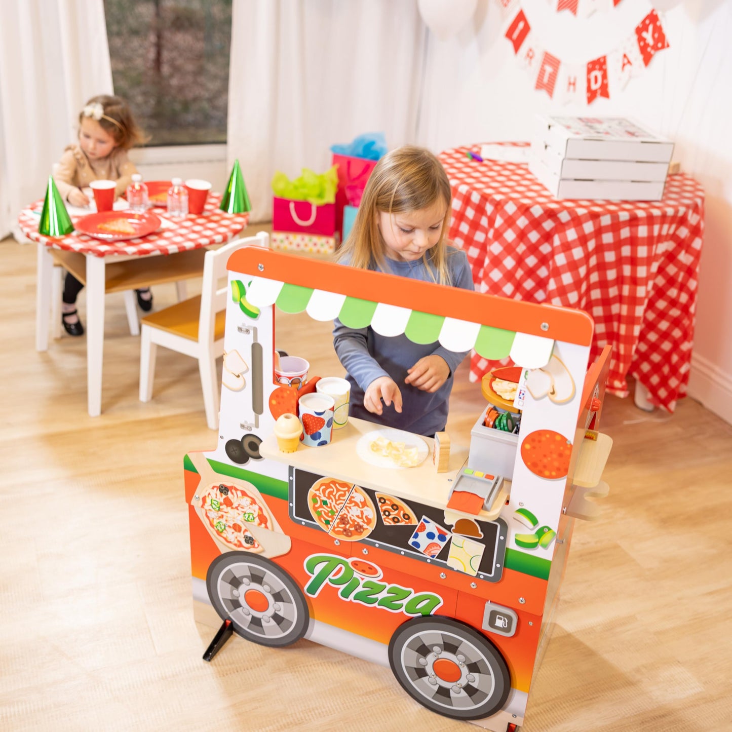Melissa & Doug Wooden Pizza Food Truck Activity Center with Play Food, for Boys and Girls 3+
