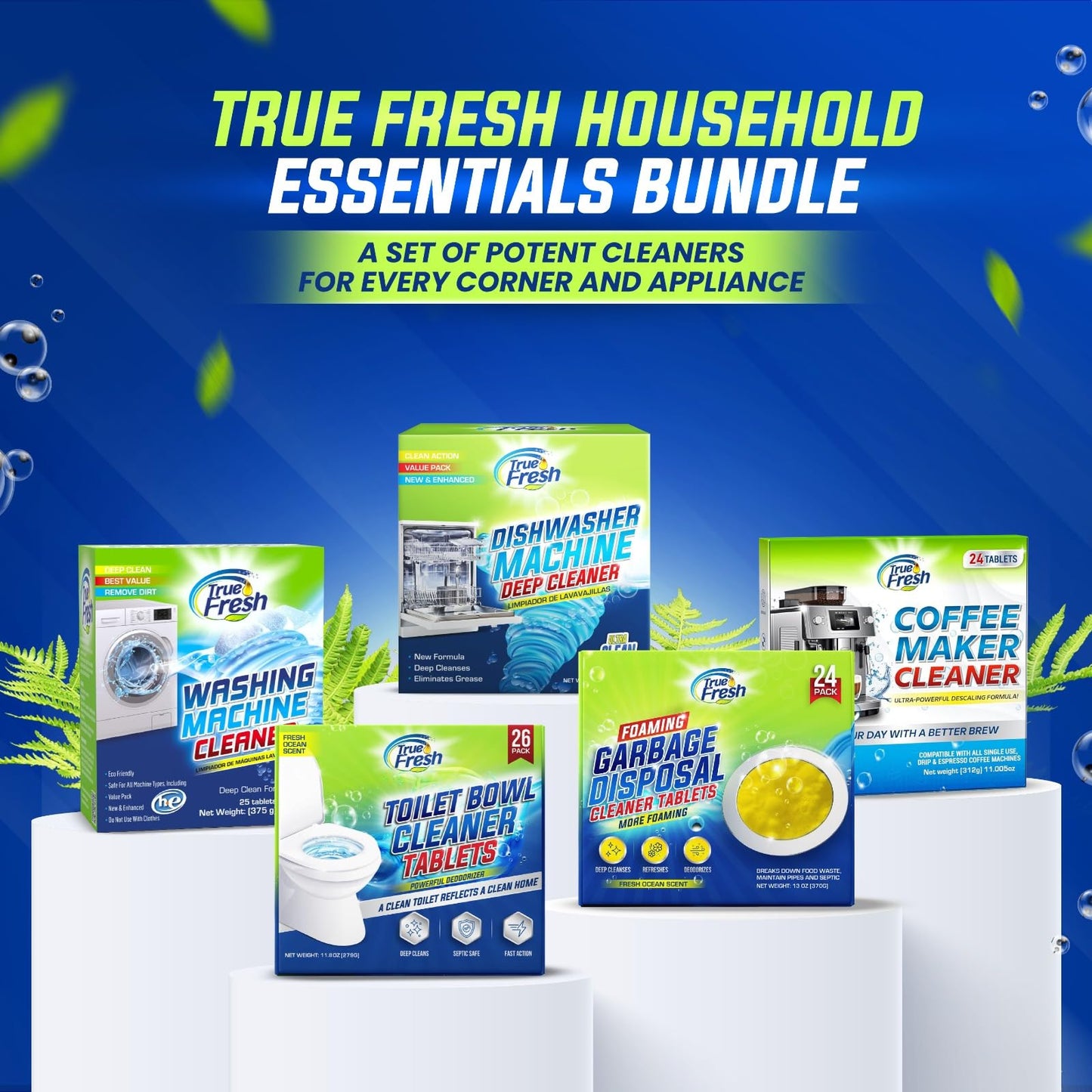 True Fresh Washing Machine Cleaner Tablets – 25-Pack Deep Cleaning for Front Loader, Top Load & HE Washers – Helps Remove Odor-Causing Residues, Pet Hair & Hard Water Buildup – Septic Safe