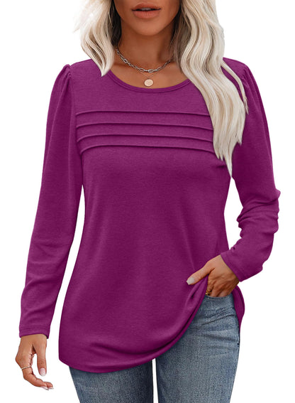 OFEEFAN Long Sleeve Tops for Women Fall Shirts 2025 Work Blouses Layering Holiday Sweaters Plus Size Winter Outfits Flattering Fuschia S