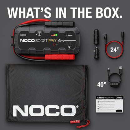NOCO Boost Pro GB150 3000A UltraSafe Car Battery Jump Starter, 12V Battery Pack, Battery Booster, Jump Box, Portable Charger and Jumper Cables for 9.0L Gasoline and 7.0L Diesel Engines