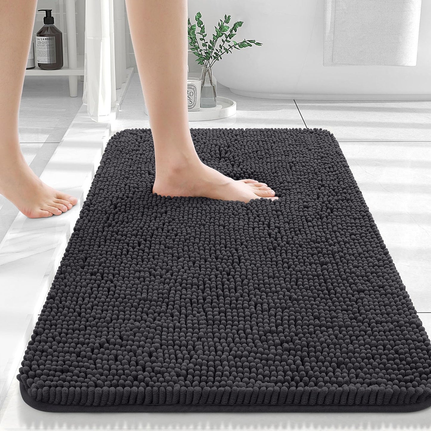 OLANLY Bathroom Rugs 30x20, Extra Soft Absorbent Chenille Bath Rugs, Rubber Backing Quick Dry, Machine Washable Bath Mats for Bathroom Floor, Tub and Shower, Home Decor Accessories, Dark Grey