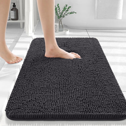 OLANLY Bathroom Rugs 30x20, Extra Soft Absorbent Chenille Bath Rugs, Rubber Backing Quick Dry, Machine Washable Bath Mats for Bathroom Floor, Tub and Shower, Home Decor Accessories, Dark Grey