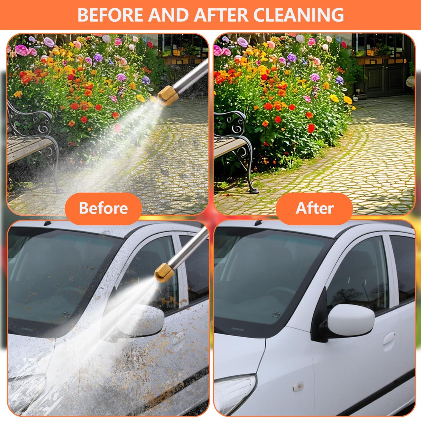 Hydro Jet Power Washer Wand, High Pressure Power Washer Wand with 2 Nozzle and Quick Connectors, Watering Sprayer Cleaning Tool for Patio Car Pet Gutter Window Garden Cleaning