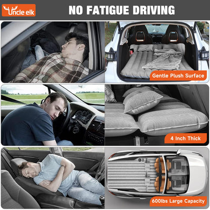 Uncle elk SUV Air Mattress: Inflatable Car Air Mattress for Camping, Flocking Car Bed with Air Pump & 2 Pillows, Portable Sleeping Pad Mattress for Home Car Travel Camping Grey