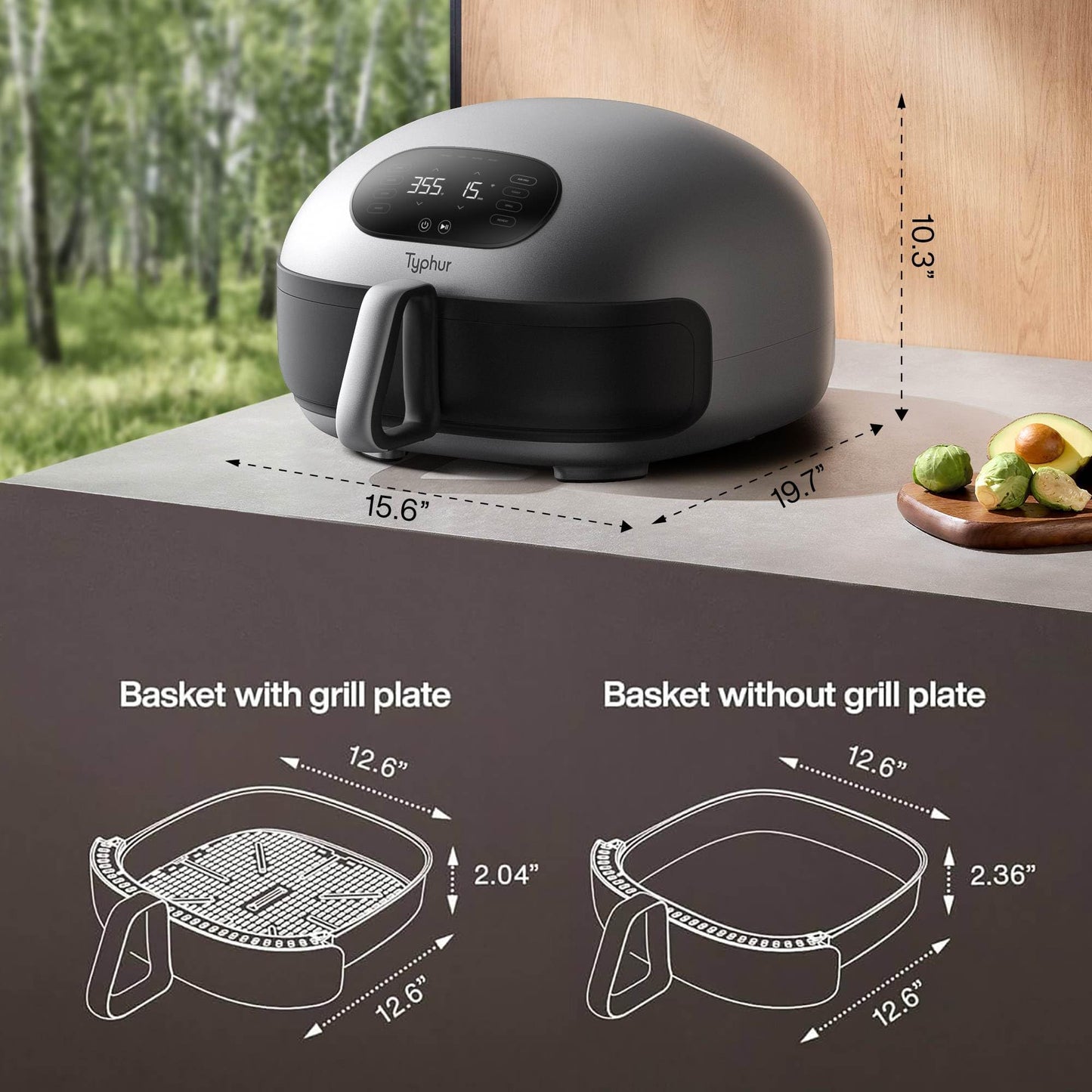 Typhur Dome 2 Air Fryer, Extra Large Airfryer with Superior Airflow, Self-cleaning Smart Digital Fryer with PFAS free Basket for Quick Easy Meals, Up to 32 Chicken Wings Capacity [New Version]