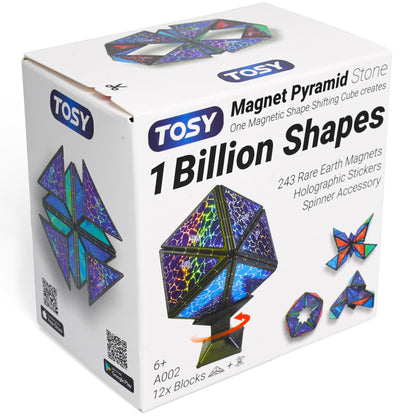 TOSY Magnet Pyramid Stone - 1 Cube Transforms into 1 Billion Shapes, 14 pcs (12 Puzzle pcs and 2 Spinners), 243 Rare Earth Magnets, Christmas Stocking Stuffers Gift for Kids, Creative Puzzle STEM Toy