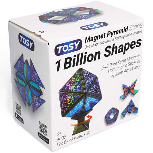 TOSY Magnet Pyramid Stone - 1 Cube Transforms into 1 Billion Shapes, 14 pcs (12 Puzzle pcs and 2 Spinners), 243 Rare Earth Magnets, Christmas Stocking Stuffers Gift for Kids, Creative Puzzle STEM Toy