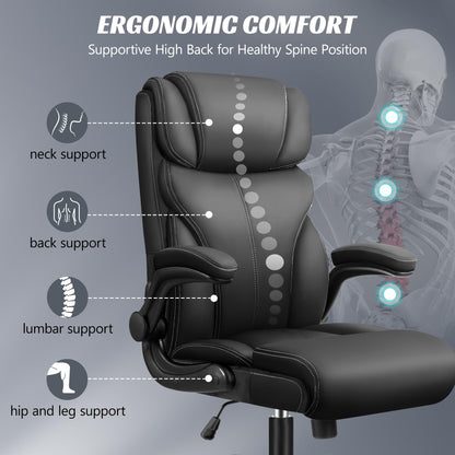 HeroSet Office Chair, Ergonomic Big and Tall Computer Desk Chairs, Executive Breathable Leather Chair with Adjustable High Back Flip-up Armrests, Lumbar Support Swivel PC Chair with Rocking Function