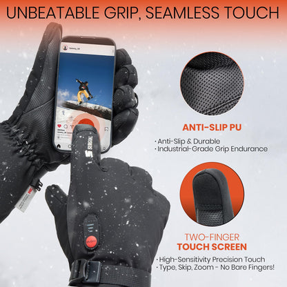 SURGOAL Heated Gloves Men, 8-Hour Runtime & 7.4V Rechargeable Battery Hand Warmer Gloves Women, Waterproof & Touchscreen Electric Gloves for Winter, Hunting, Motorcycle, Skiing, Work (PU-Black, S)