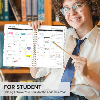 Planner 2025-2026, Academic Year Monthly and Weekly Calendar Planner, Jul 2025 - Jun 2026, Hardcover Teacher Student Planning Agenda book with Tabs, Perfect for School Office Supplies , 6.3" x 8.5" - Wildflower