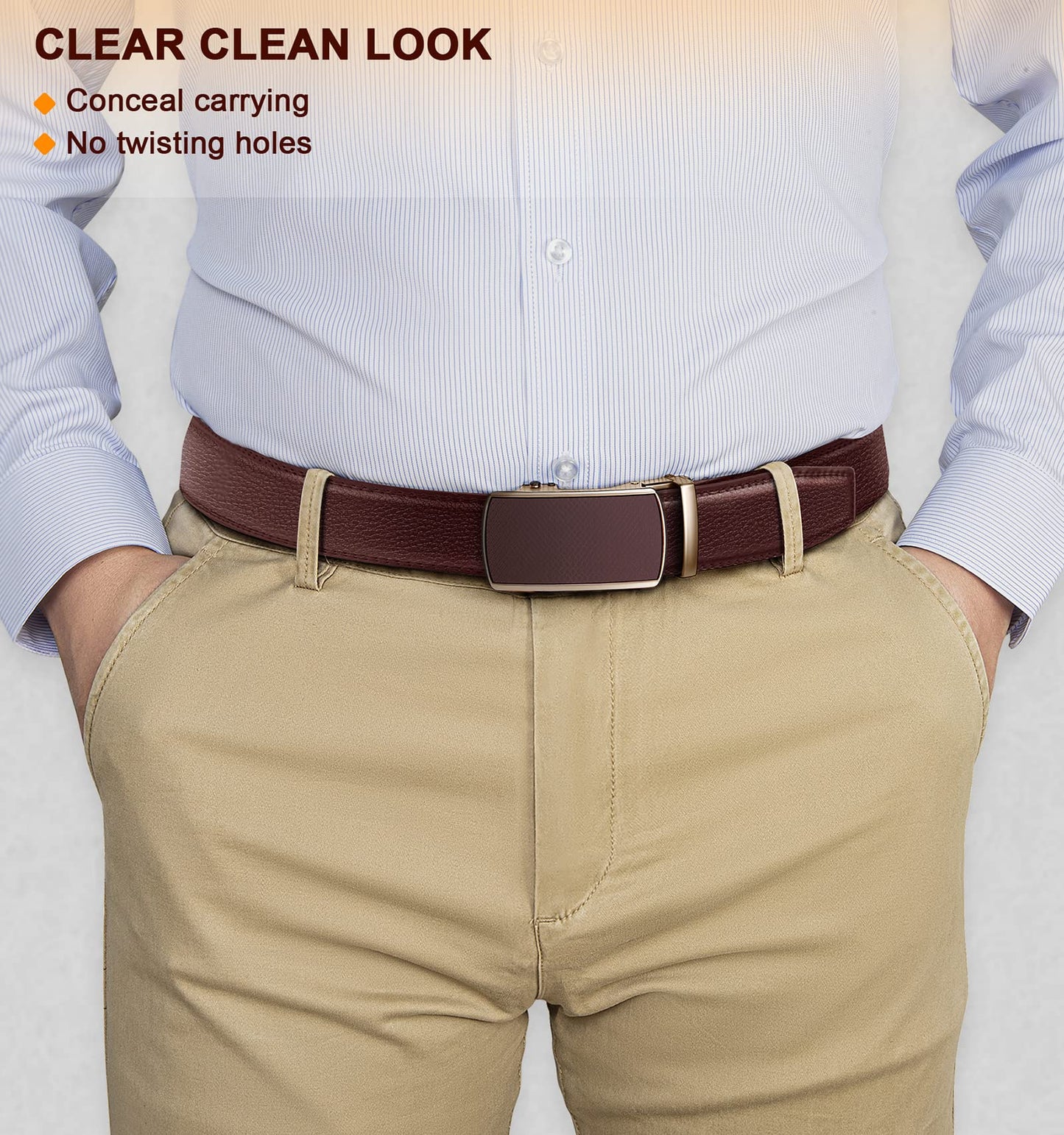 BULLIANT Men's Belt, Slide Ratchet Belt For Gift Men Dress Pant Shirt Oxfords,Trim To Fit(Light Brown,30"-36" Waist Adjustable)