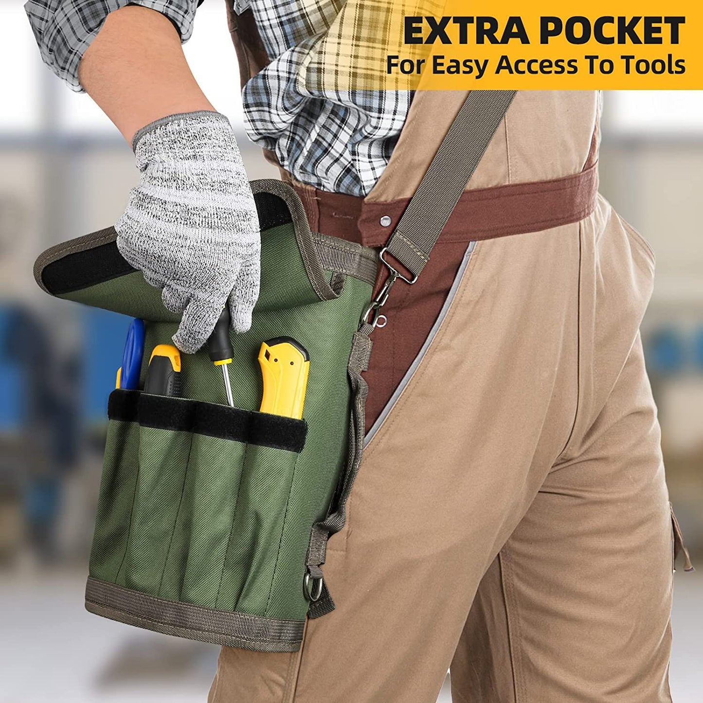 Tool Bag Roll Up, UUP Heavy Duty Rolled Empty Tool Storage Organization, Portable Foldable Rollup Organizer with 2 Small Pouches, Rollable Carrying Toolbag, Dad Men Mechanic Birthday Gifts, Army Green