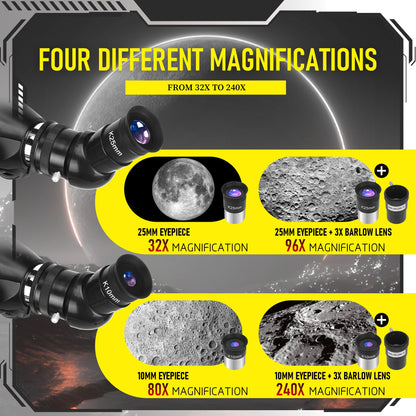 MEEZAA Telescope, Telescope for Adults High Powered Professional, 90mm Aperture 800mm Refractor Telescopes for Astronomy Beginners Fully Multi-Coated with AZ Mount Tripod & Phone Adapter & Carry Bag