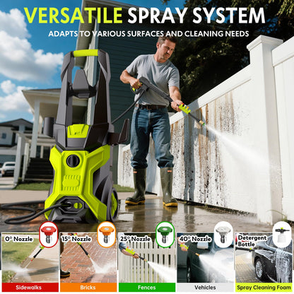 Electric Pressure Washer - 2.5 GPM Portable Lightweight Power Washer, 4 Quick-Connect Nozzles & Adjustable Soap Tank Pressure Washers for Cars, Driveways, Patios, Fences, Decks, Facade, Home Cleaning