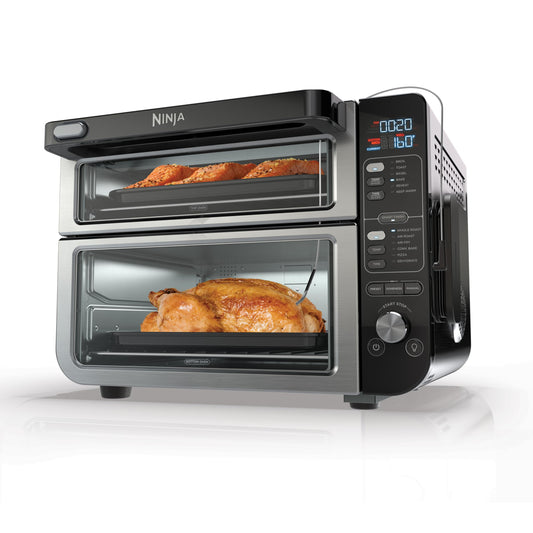 Ninja DCT451 12-in-1 Smart Double Oven with FlexDoor, Thermometer, FlavorSeal, Smart Finish, Rapid Top Convection and Air Fry Bottom , Stainless Steel