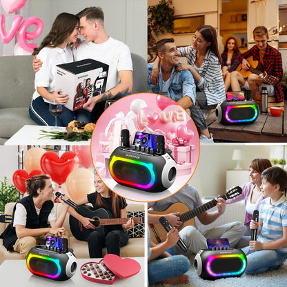 SUDOTACK Karaoke Machine for Adults Kids with 2 Wireless Microphones, Bluetooth PA Speaker System with Echo/Bass/Treble Adjustment for Home Party, Outdoor, Church, Picnic, Birthday Gifts (Space Black)