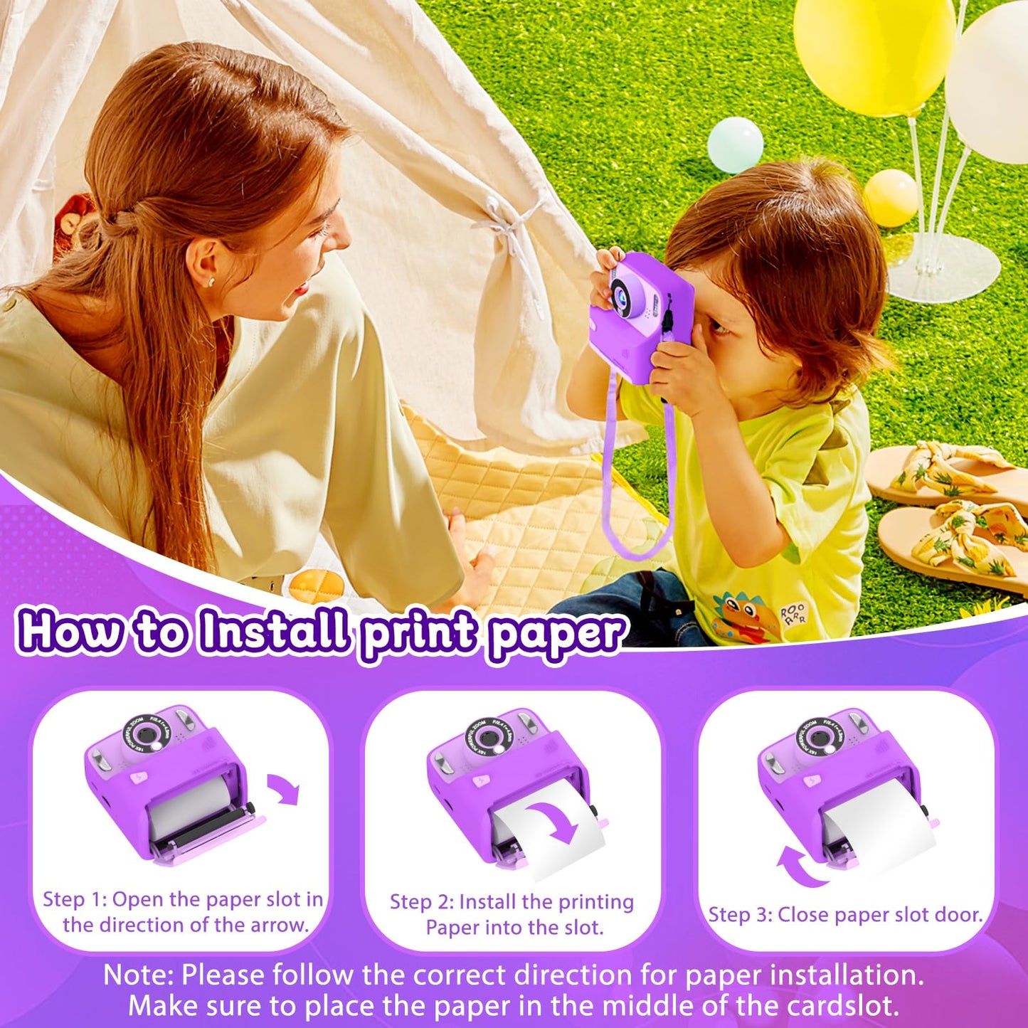 MindPal Kids Camera Instant Print, 1080P Digital Camera with 32GB Card, Portable with Lanyard, Instant Print Camera for Kids, for 3 4 5 6 7 8 9 Year Old Girls Boys Kids