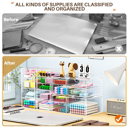 caktraie Makeup Organizer Storage With 16 Drawers, 4 Pcs Desktop Office Supplies, Desk Organizers, Clear Accessories, Dustproof Drawer and for Make Up, Jewelry, Pen, Stationary
