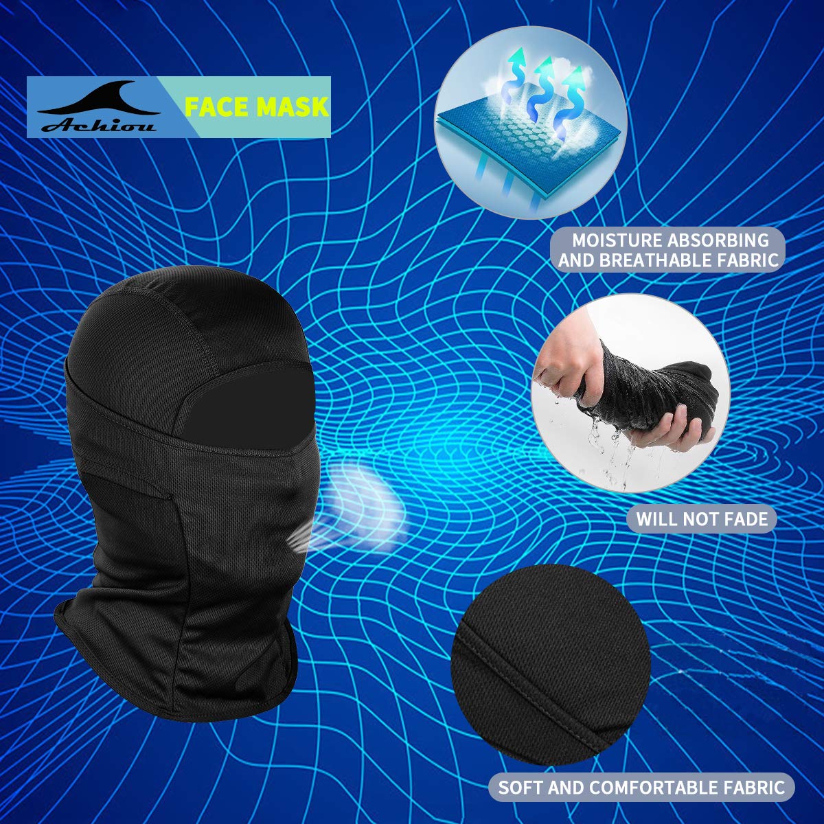 Achiou Ski Mask for Men Women, Balaclava Face Mask, Shiesty Mask UV Protector Lightweight for Motorcycle Snowboard Black