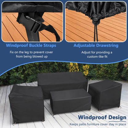 STARTWO Outdoor Furniture Cover Waterproof, 4 Piece Patio Furniture Set Cover for Outside Couch, Lawn Chairs, Coffee Table, Windproof with Buckle Strap, Black