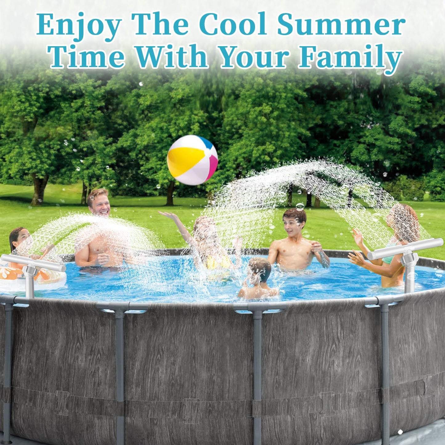 Solar Pool Fountain for Above and In-ground Pools, with 10-Color Lights and Auto Light Sensing Pool Sprinkler Fountain 360° Adjustable Dual Spray High Pressure Pool Waterfall