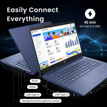 HP Flagship 14" HD Laptop with 1 Year Office 365 | 16GB RAM | 1.22TB Storage(64GB EMMC & 160GB Docking Station Set & 1TB Cloud Storage) | Intel 4-Core Processor | Webcam | Win 11s | Blue