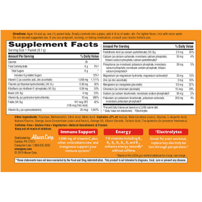 Emergen-C 1000mg Vitamin C Powder for Daily Immune Support Caffeine Free Vitamin C Supplements with Zinc and Manganese, B Vitamins and Electrolytes, Super Orange Flavor - 90 Count/3 Month Supply
