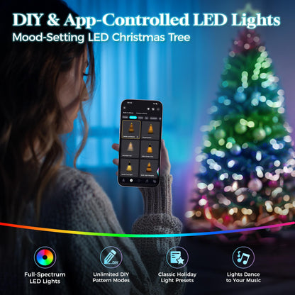 HOLLO STAR 6 ft Flocked Prelit Christmas Tree with 350 LED Lights, App Control, Artificial Christmas Tree, Multi-Color RGBW Lights, 947 Branch Tips, Snow Xmas Tree, for Home, Party