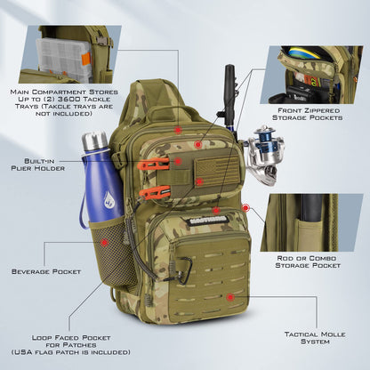 KastKing BlowBak Tactical Sling Tackle Bag-Lightweight Fishing Backpack Storge Fishing Gear and Equipment,Gift for Men