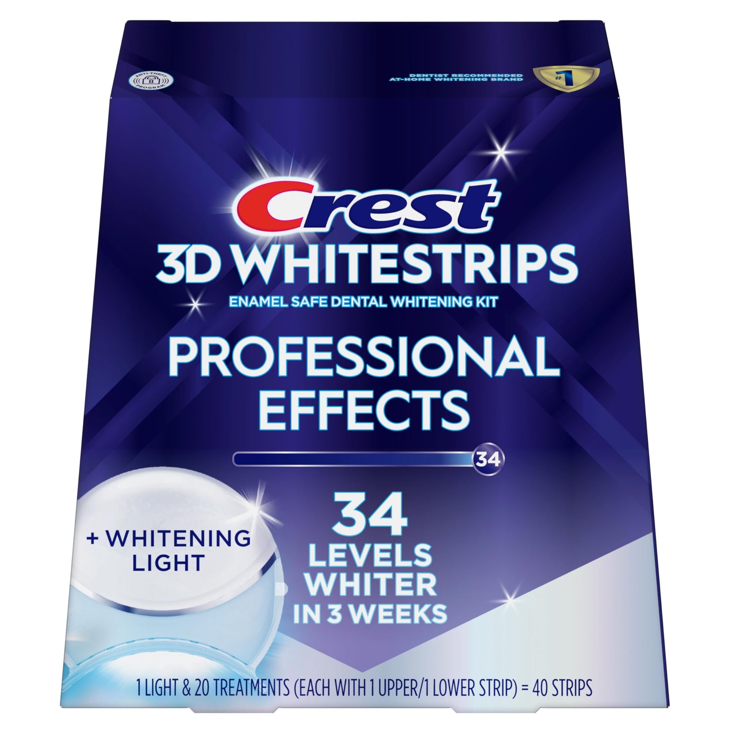 Crest 3D Whitestrips Professional Effects + LED Light – Teeth Whitening Kit, 1 Light + 20 Treatments, Each with 1 Upper/1Lower, 40 Strips – Crest 3DWhite Teeth Whitening Strips