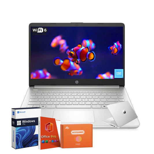 HP 2025 14 inch HD Laptop, Office Pro Lifetime License, Intel Processor N150, 16 GB RAM, 384 GB Storage(128GB UFS+256GB MSD), Copilot AI, Wi-Fi 6, Lightweight, Windows 11 Pro, w/Accessories