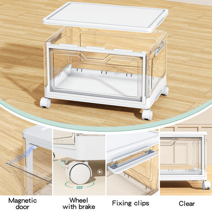 Kmiectse Clear Storage Bins with Lids - 4 Tier Plastic Bins with Wheels, Stackable Storage Bin, Closet Organizers Box for Bedroom, Living Room, 23 QT Folding Box with Magnetic door
