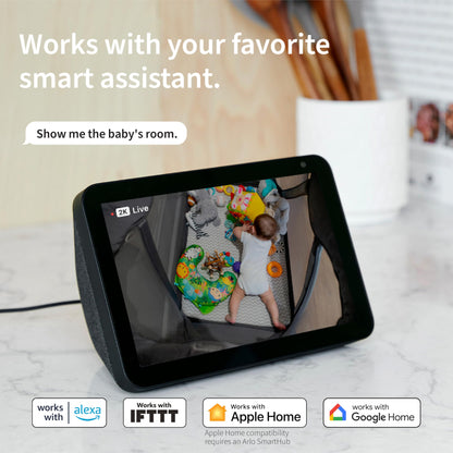 Arlo Essential Security Camera 2K | Indoor Only| 2nd Gen | Baby Monitor & Pet Camera | Wired Automated Privacy Shield, 2-Way Audio, Night Vision, Live Stream, Motion Alerts & Notifications White,2 Cam