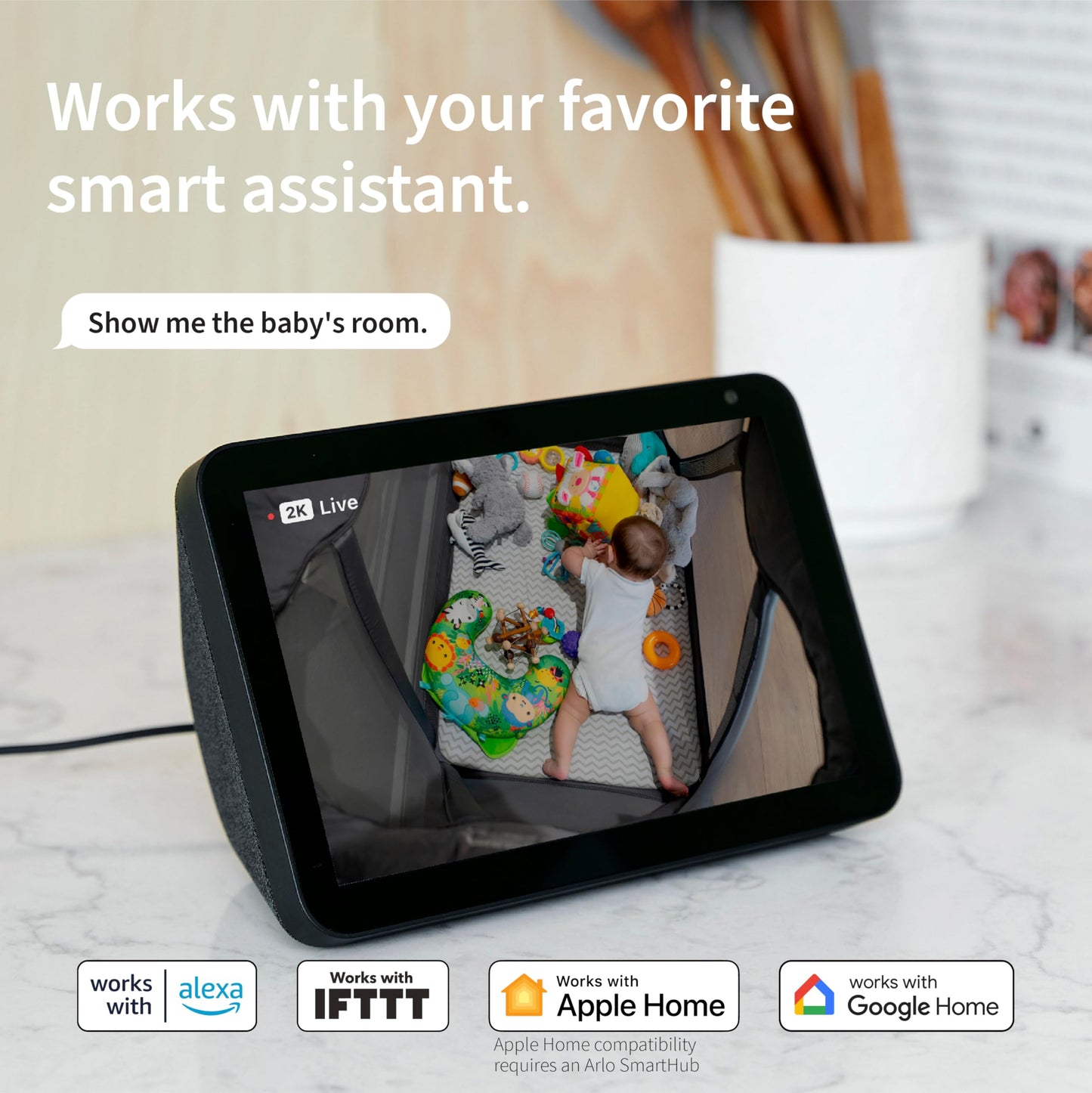 Arlo Essential Security Camera 2K | Indoor Only| 2nd Gen | Baby Monitor & Pet Camera | Wired Automated Privacy Shield, 2-Way Audio, Night Vision, Live Stream, Motion Alerts & Notifications White,1 Cam