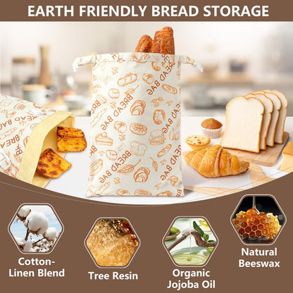 Reusable Beeswax Bread Bags(2 Pack), Beeswax Bags for Sourdough/Homemade Bread, Natural Cotton Bees Wax Bag, Fresh and Refrigerable, New Upgrade Food Storage Bag, Large Capacity and Portable