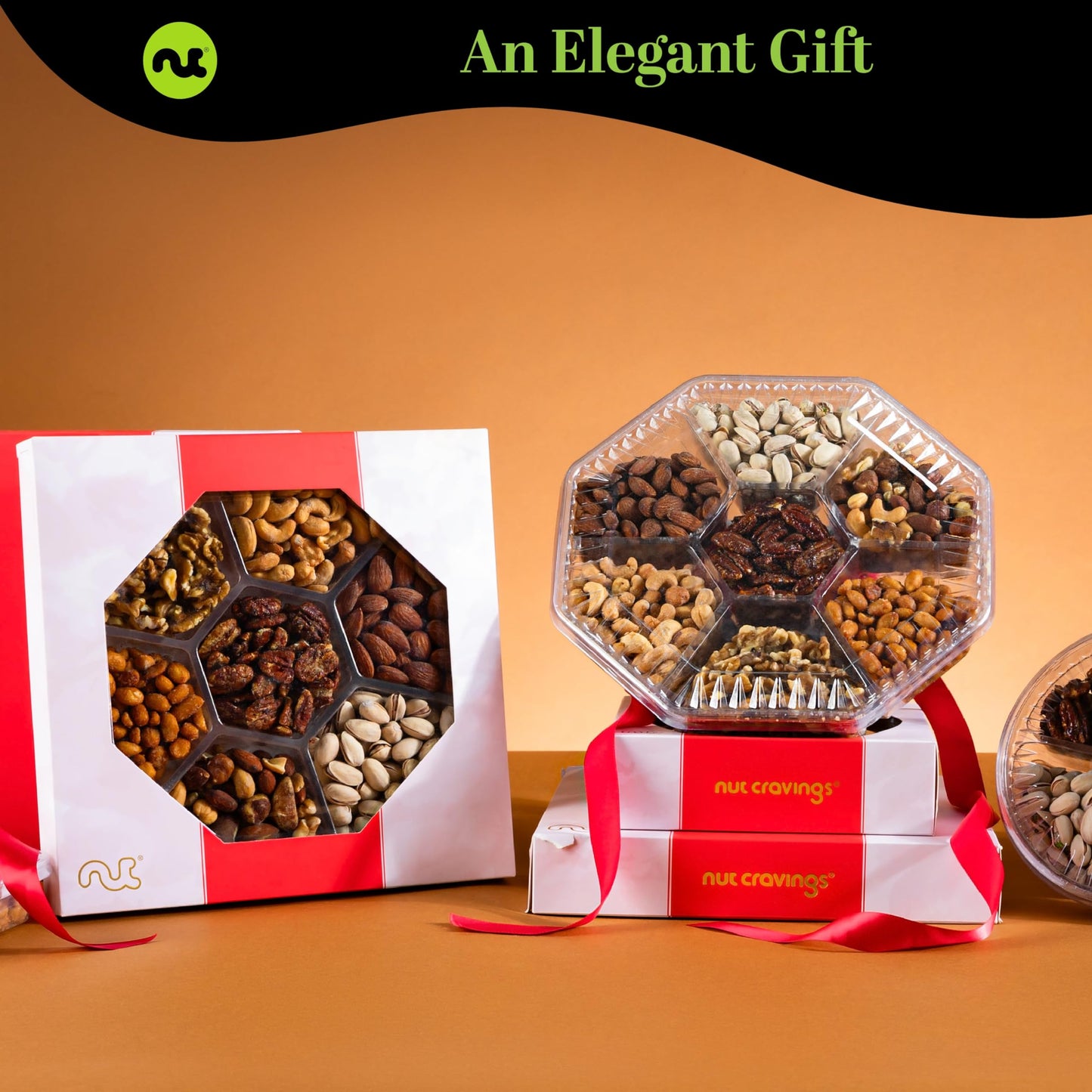 NUT CRAVINGS - Purim Mishloach Manot Mixed Nuts Gift Basket in Red Gold Box (7 Assortments, 1 LB) Ramadan Gifts Treats for Adults, Food Arrangement, Healthy Snack Care Package, Kosher