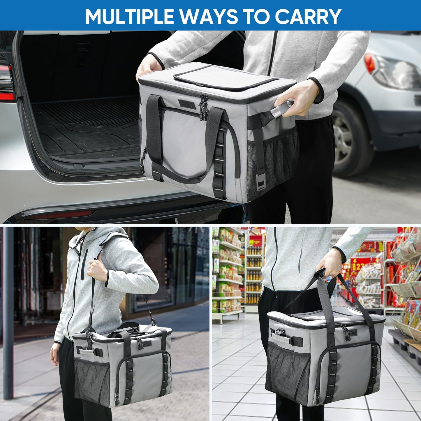 BALEINE Extra Large Soft Cooler Bag, Portable Leakproof Cooler, 40/60 Cans Volume for Beach, Camping, Kayaking, Travel, and Road Trips (9.5 Gallon, Navy-Khaki)