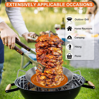 Al Pastor Skewer for Grill, Stainless Steel Vertical Skewer, Brazilian Vertical Spit Stand with 3 Removable Spikes(8”/10"/12”) & Brushes, for Tacos Al Pastor, Shawarma Kebabs Smoker Oven BBQ Dishes