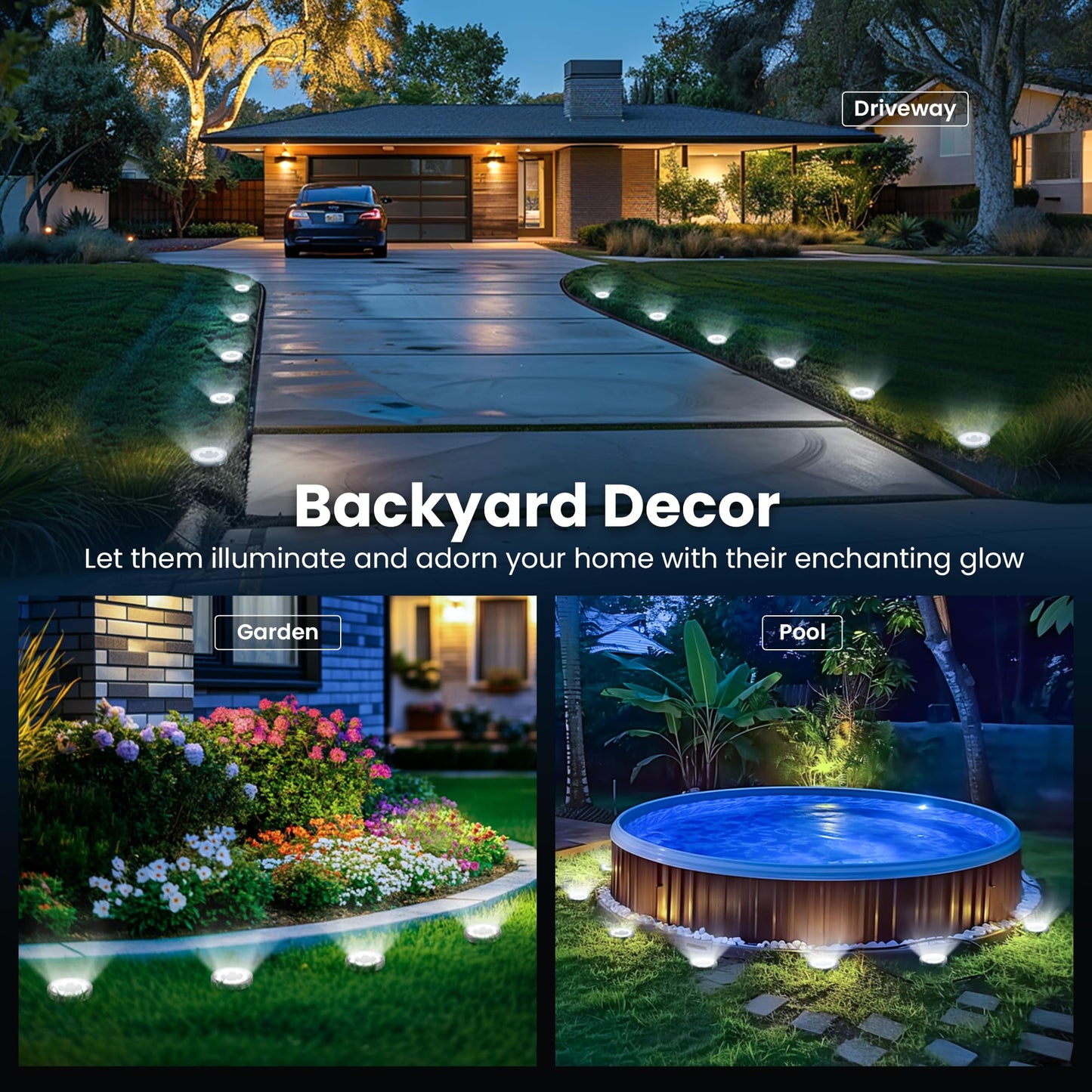 SOLPEX 10 Pack Solar Ground Lights Outdoor Waterproof, Solar Powered Pathway Lights, Landscape Lighting for Garden Walkway Driveway Backyard Decor (Cool White)